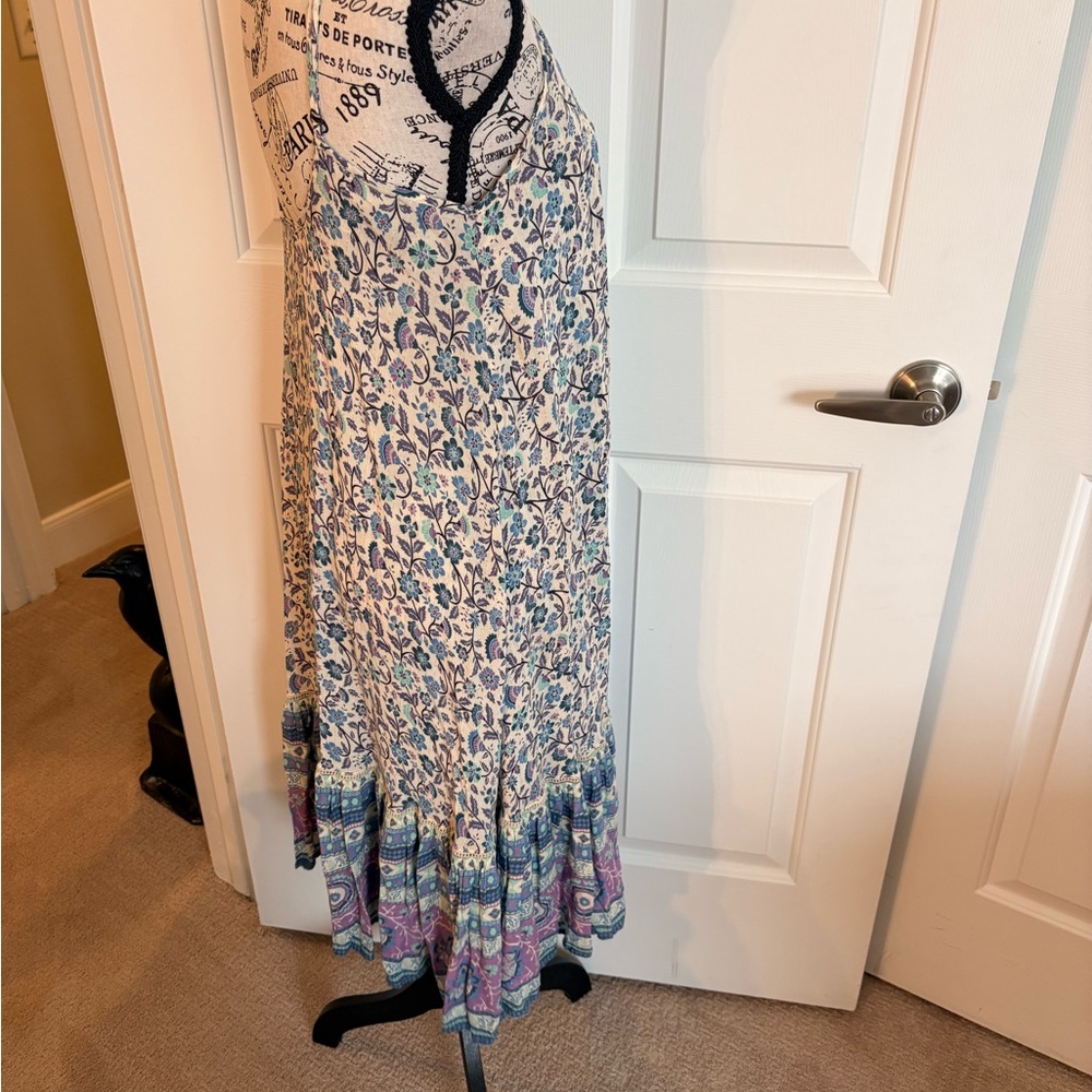 Spell Floral Midi Dress in Cream, Blue, Teal and Purple Small EC - Picture 9 of 10